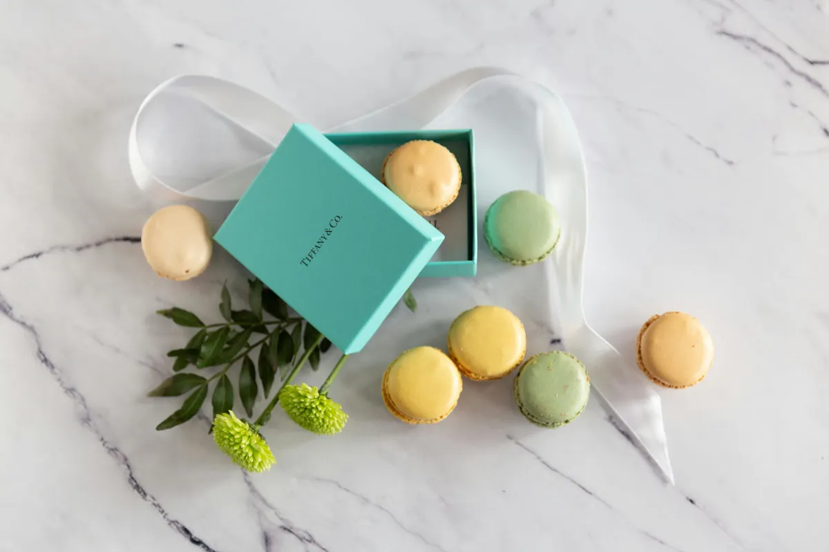 A close-up shot of Tiffany blue box