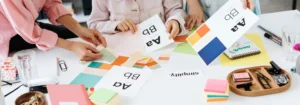 3 people collaborating on a design project